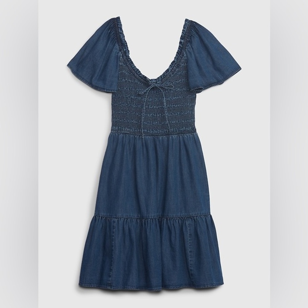 GAP Denim Dress Flutter Sleeve Smocked Denim Mini Dress Cottagecore Bohemian